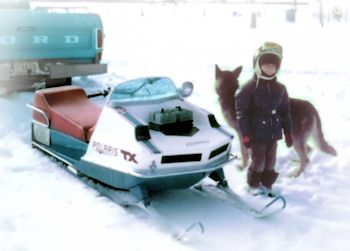 Snowmobiling, long ago.